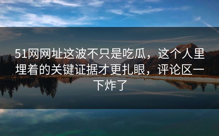 51网网址这波不只是吃瓜，这个人里埋着的关键证据才更扎眼，评论区一下炸了
